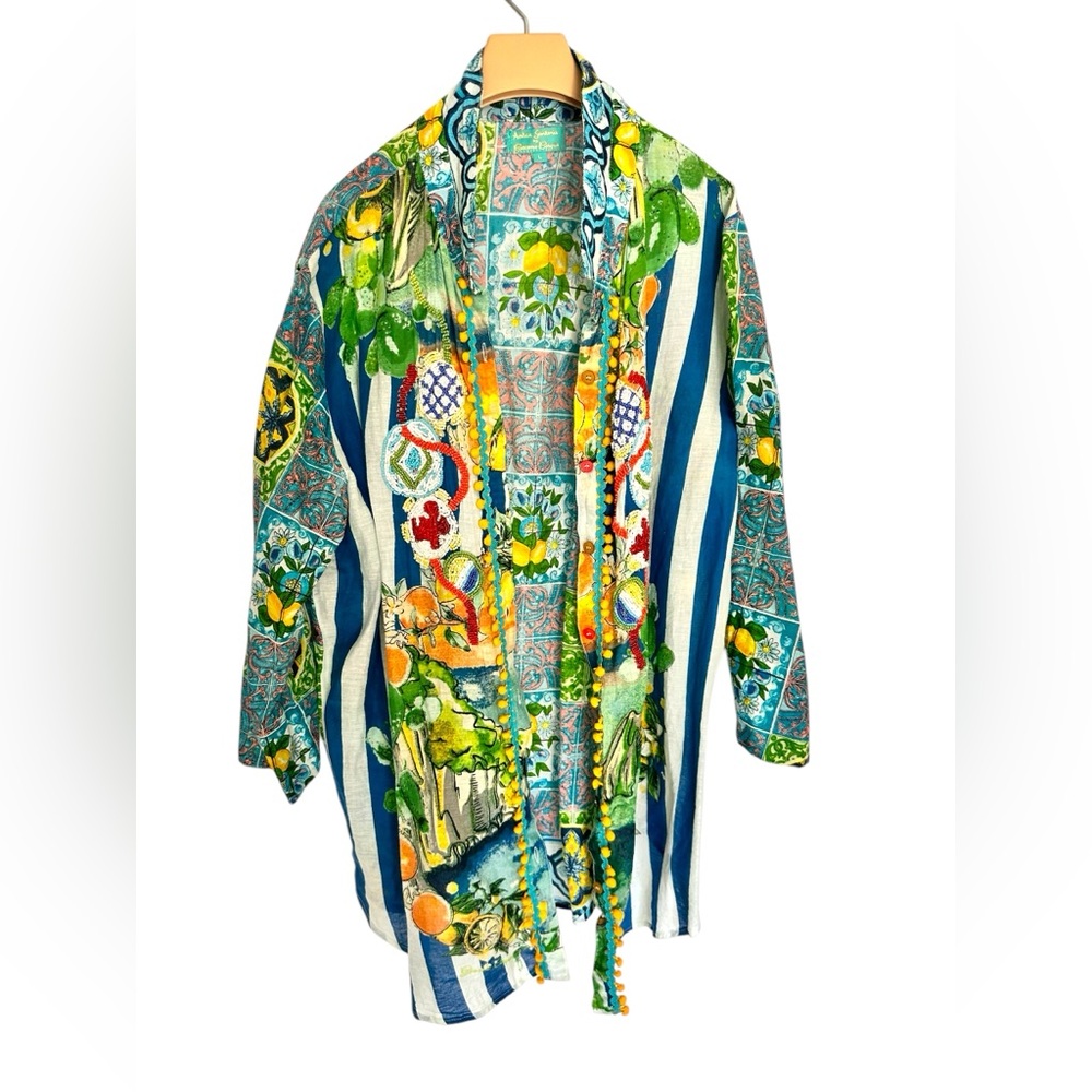 Antica Sartoria Italian Embellishment embroidery boho design Tunic Shirt L  (4)